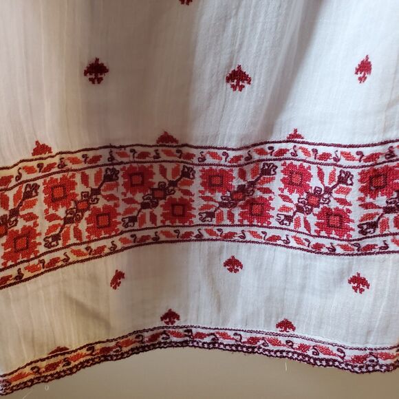 Joie White M Cotton Sun Dress with Red Floral Embroidery Boho Vacation Beach - Picture 4 of 11